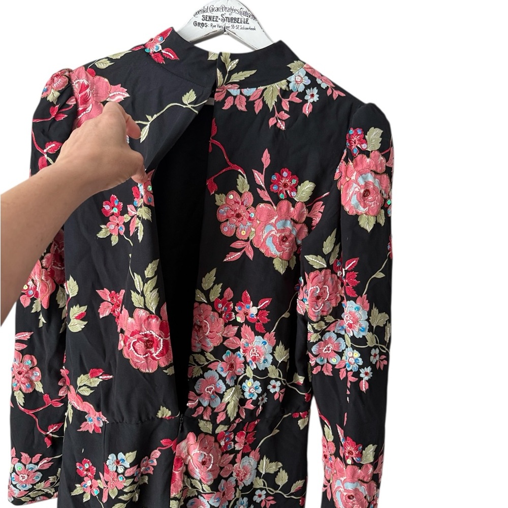Single LA Floral Embroidered Sequin Long Sleeve Dress Black M - Picture 6 of 8